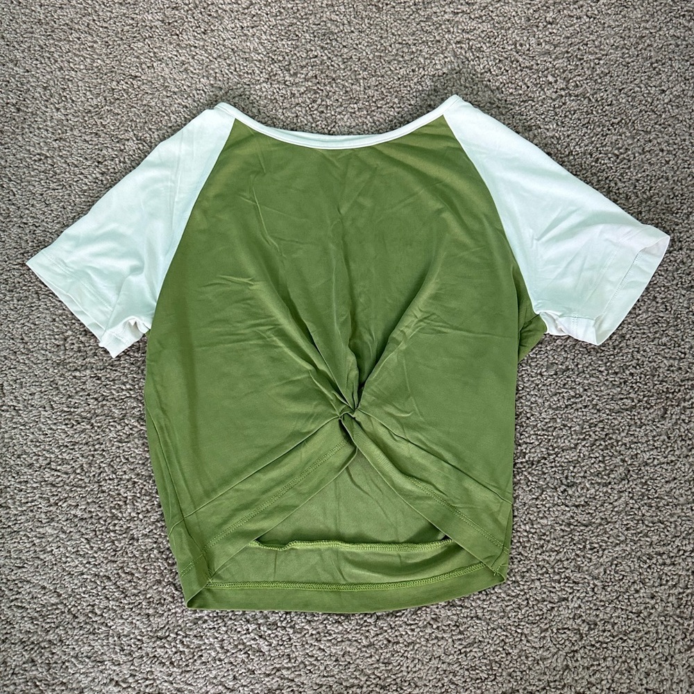 BuffBunny Green and White Twist Back Top